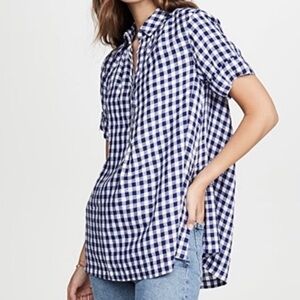 AYR Navy Gingham Shirt linen XS